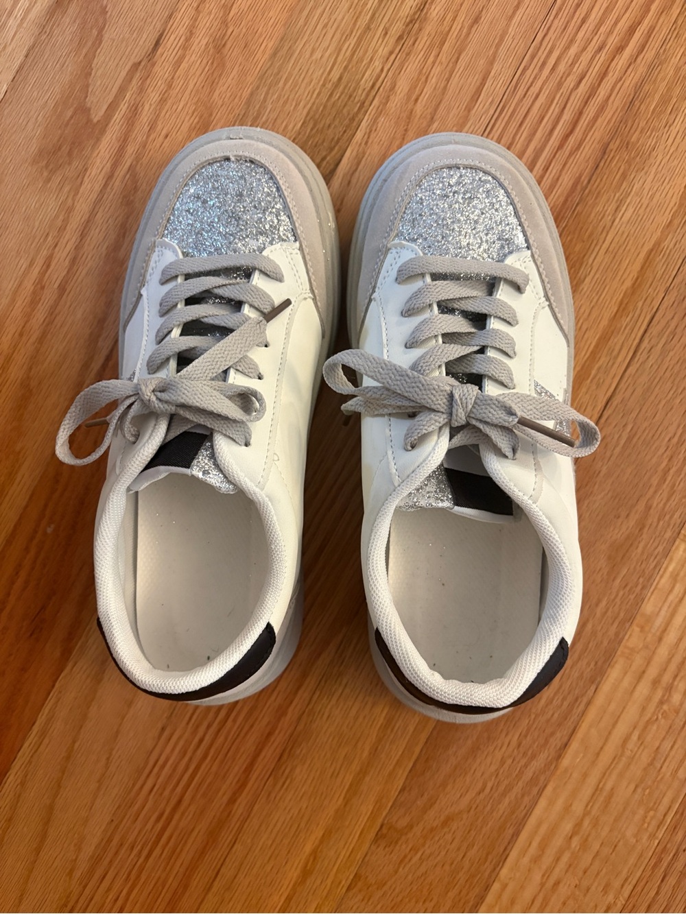 Women’s White and Silver Glitter Casual Sneakers